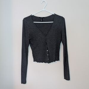 Forever 21 Dark Gray Button Down Top, Size Medium